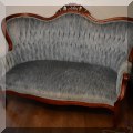 F40. Seven-piece  Victorian parlor set with blue velvet upholstery. Set includes settee, 3 side chairs and 1 arm chair. 